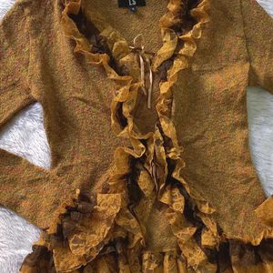 Pinterest Sparkly Mustard Ruffles Cardigan