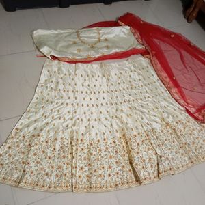 Cream Red Lehenga Choli