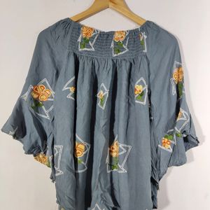 Grey Embroidered Top For Woman