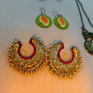 Combo Offer 3 Pairs Of Earrings And One Necklace