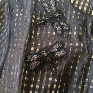 H&M Dragon Fly Beaded Organza Top