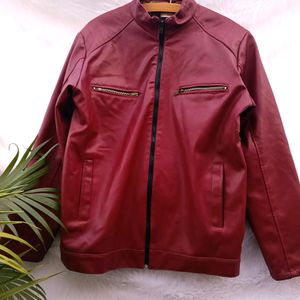 Mehroon leather fleece jacket