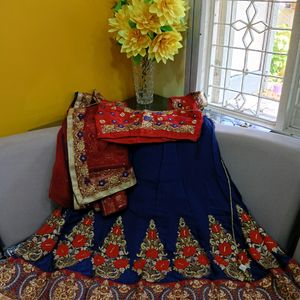 Blue Lehenga With Red Blouse