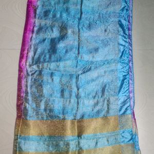 Pink And Sky Blue Colour Saree With Blouse