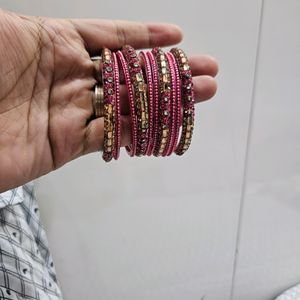 Pink Metal Bangles Set