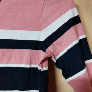 Striped Polo Neck Women Tshirt