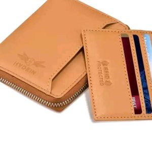 New Mens Tan Trendy Zipper Genuine Leather Wallet