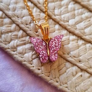 Pink Butterfly Pendant With Chain