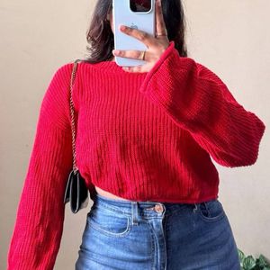 Red knit pullover