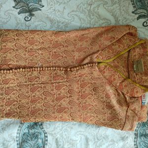 Manyavar Mustard Kurta With Red Colour Design