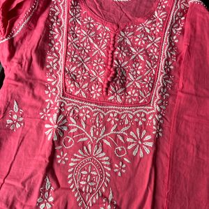 Reddish Pink Chikankari kurta