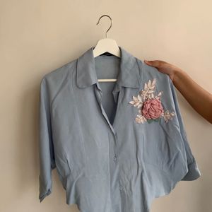 Blue Cropped Shirt