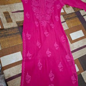 Hoor Deep Pink Pure Chiffon Kurta (Size M)