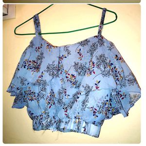 Sky Blue Printed Crop Top