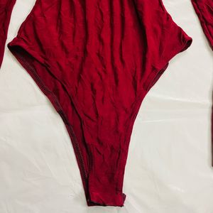 Women Full Sleeve Red Bodysuit