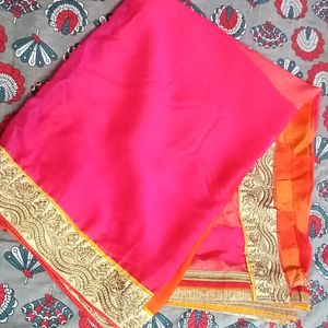 Rose Pink And Orange Saree Without Blouse