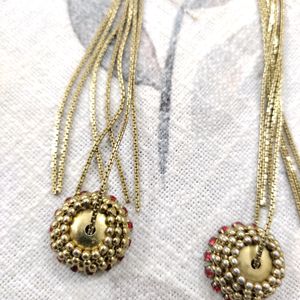 Golden Red Stone Long Earrings