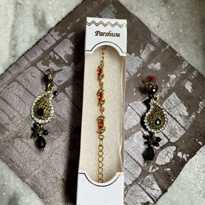 A brand new stone setting wristlet & earrings
