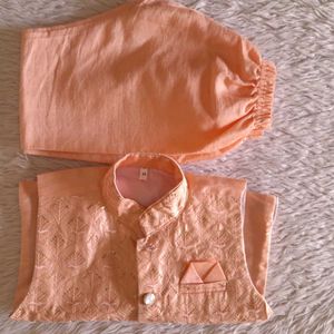 Peach Color Vescote & Pant Set For Boy's