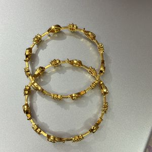 2.6 Gold Polish Set Of Two Bangles American Diamon