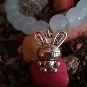 Crystal Bead Bracelet With Cute Bunny Charm