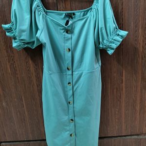 Aqua Teal Blue Bodycon Dress With Beautiful Button