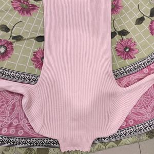 Pink Colour Woolen High Neck