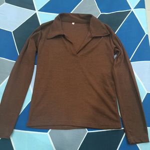 Women Brown Collar Neck Top