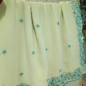 Cream Embroidery Design Saree