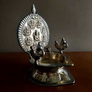 White Brass ashtalakshmi vilakku with annapakshi