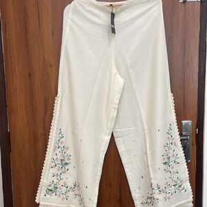 Cotton Double Layer Palazzo With Embroidery