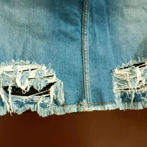 Denim Distressed Mini Skirt