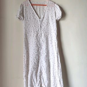 Cute White Aline Dress (Smal Floral Print)