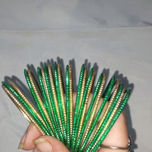 Green And Gold Color Bangles