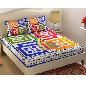 LUDO QUEEN SIZE DOUBLE BEDSHEET WITH 2 PILLOW