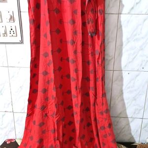 Red And Grey Printed Gown
