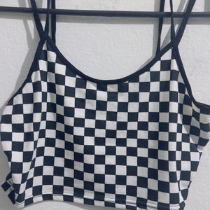 Black And White Check Crop Top