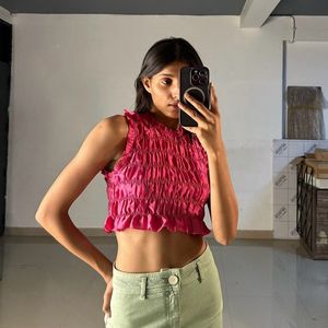 Pink/ Magenta Ruffed Crop Top