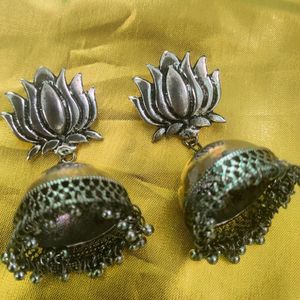 Oxidised Silver jhumka earrings