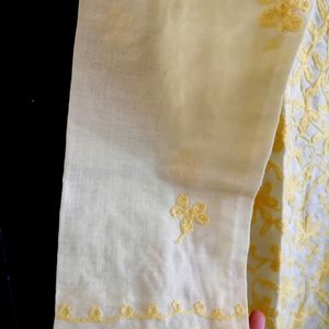 Chikankari Yellow Long Kurti