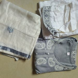 New Gray And White Kurta Pant Set