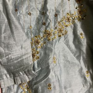 Grey Kurta With Golden Work