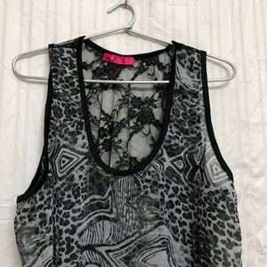 Black Floral Print Sleeveless  Top