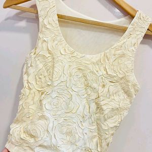 Beige Flower Crop Top