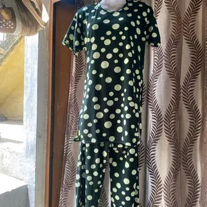 Dark Green Polka Dotted  Co Ord Set