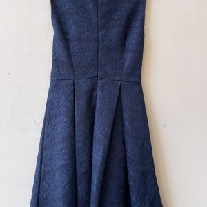 Elegant Navy Blue Textured A-Line Dress