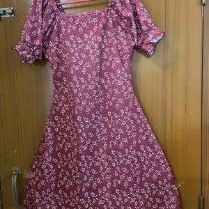 Maroon Sexy Flowers Print Dress