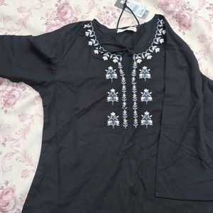 Branded Black Flower embroidery Cotton Top