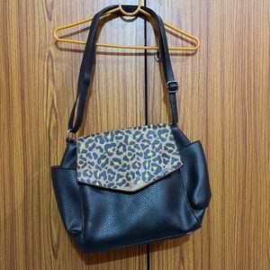 Leopard Print Black Medium Sling Bag