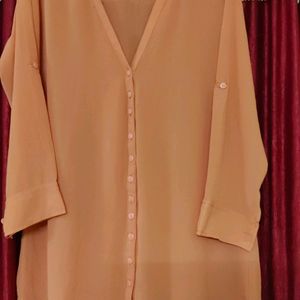 Peach Colour V-neck Shirt